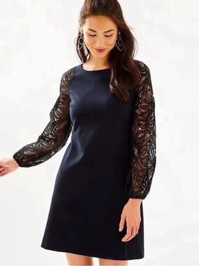 Lilly Pulitzer Gali black lace sleeve dress, size XL